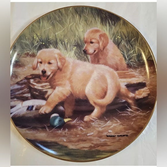Other - Franklin Mint “We Got Em” Golden Retriever Puppies Dog Plateby Robert Christie